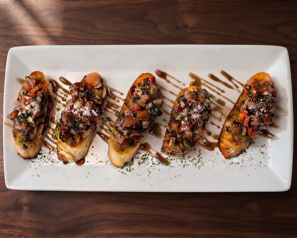 Bruschetta antipasto with fresh tomatoes and olive oil at Cafe Celeste Bistro Sherwood Park