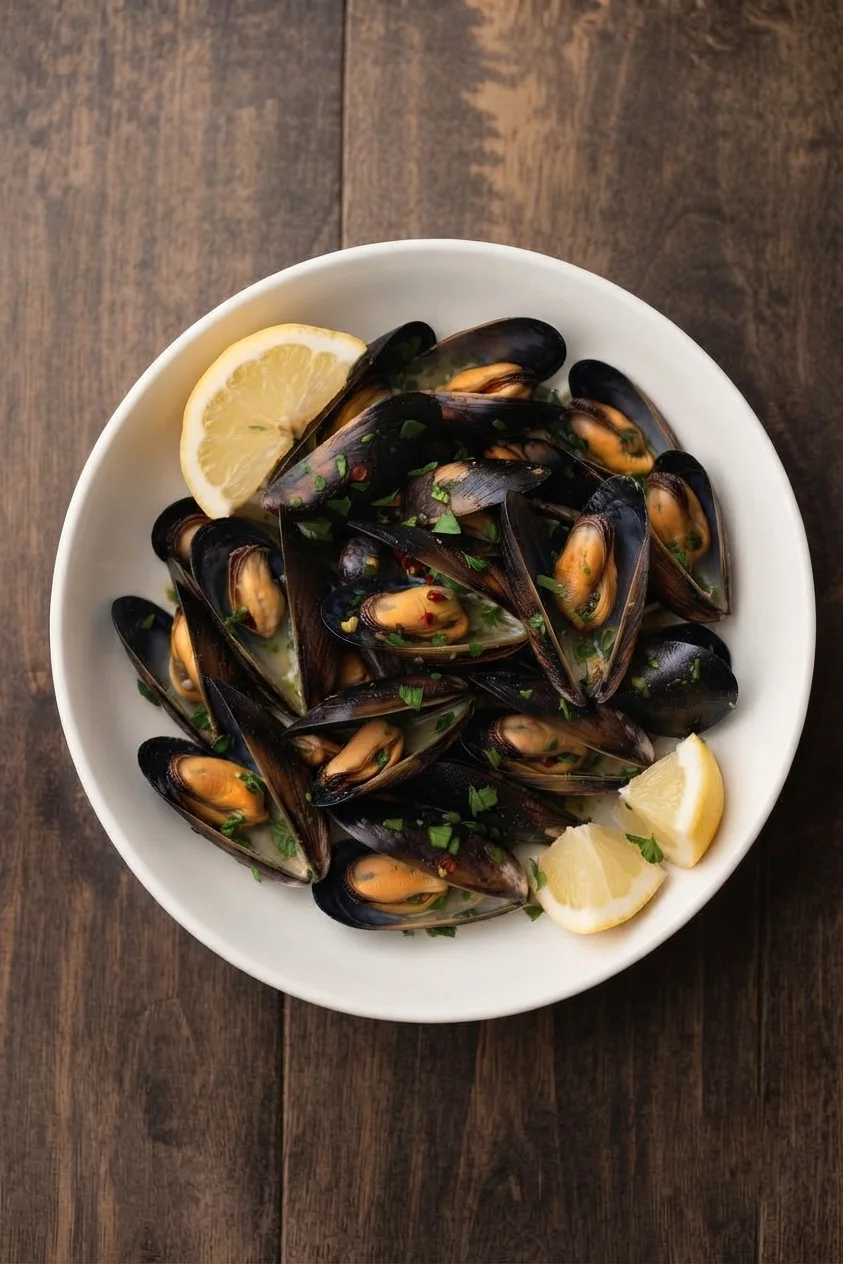 Cozze mussels in Italian broth served with bread at our Baseline Road bistro in Sherwood Park